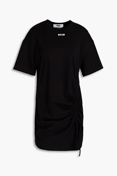 Платье мини из хлопкового джерси со сборками и логотипом MSGM, черный