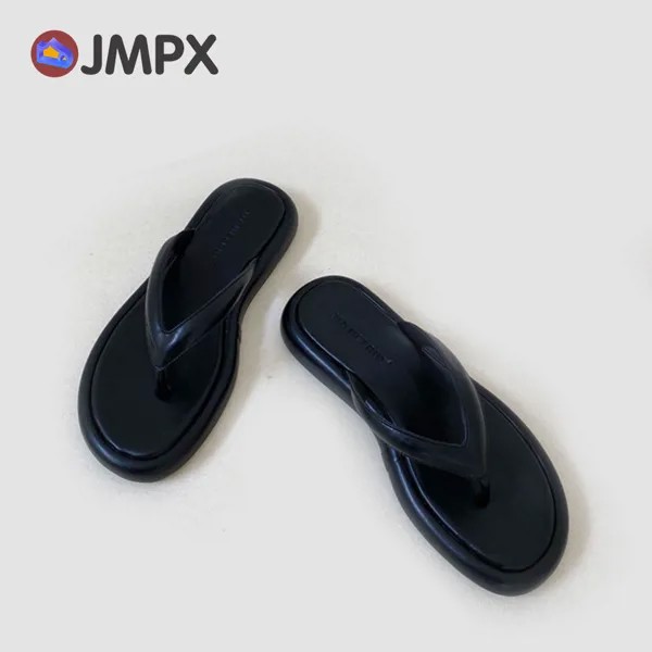 JMPX брендовые 2022 летние женские шлепанцы на плоской подошве с круглым носком однотонные повседневные сандалии