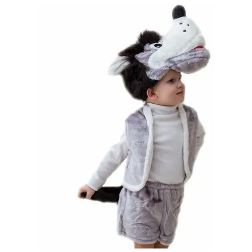 Карнавальный костюм «Волк», шапка, жилет, шорты с хвостом, 3-5 лет, рост 104-116 см