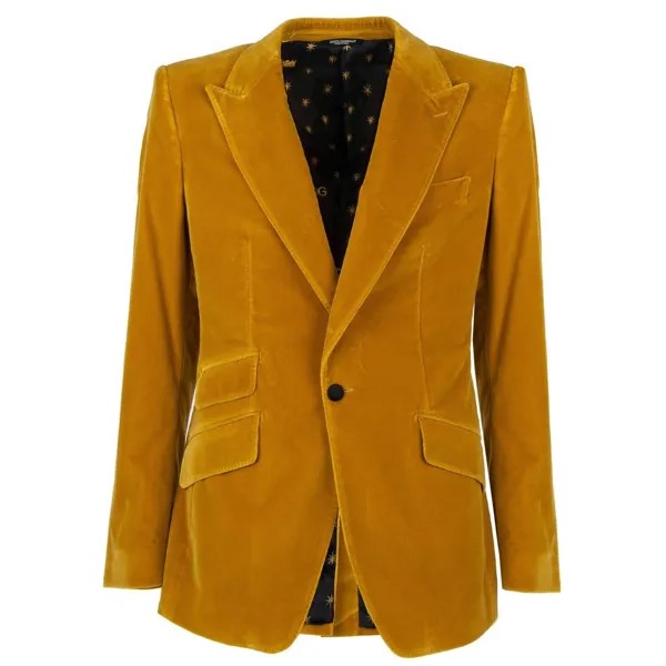 DOLCE - GABBANA Бархатный пиджак SICILIA с острыми лацканами и карманами Желтый 09750