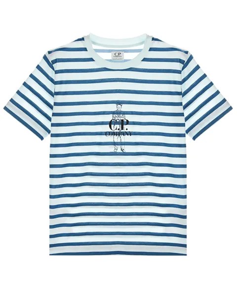 Белая футболка в синюю полоску CP Company