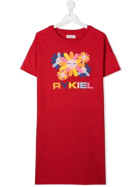 SONIA RYKIEL ENFANT платье-футболка с цветочным принтом и логотипом