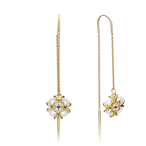 Серьги цепочки PLATINA, желтое золото, 585 проба, керамика, фианит, золотой