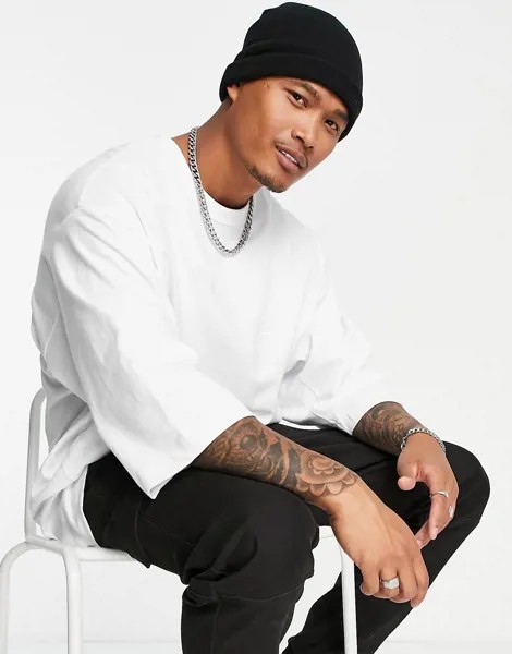 Белая плотная oversized-футболка с удлиненным нижним краем ASOS DESIGN-Белый