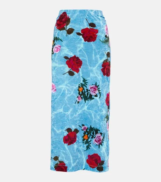 Бархатная юбка миди с цветочным принтом Dries Van Noten, мультиколор