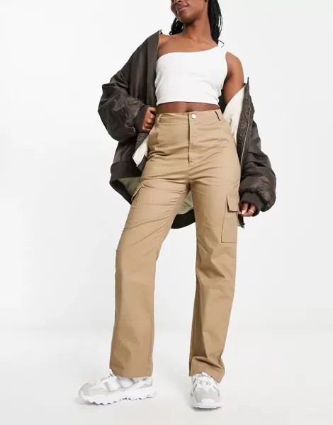 Светло-коричневые брюки карго прямого кроя с завышенной талией In The Style