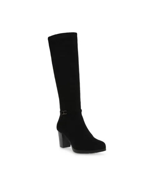 Женские сапоги до колена с круглым носком Anne Klein, цвет Black Microsuede