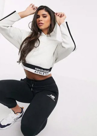 Короткое худи серого цвета New Balance-Серый