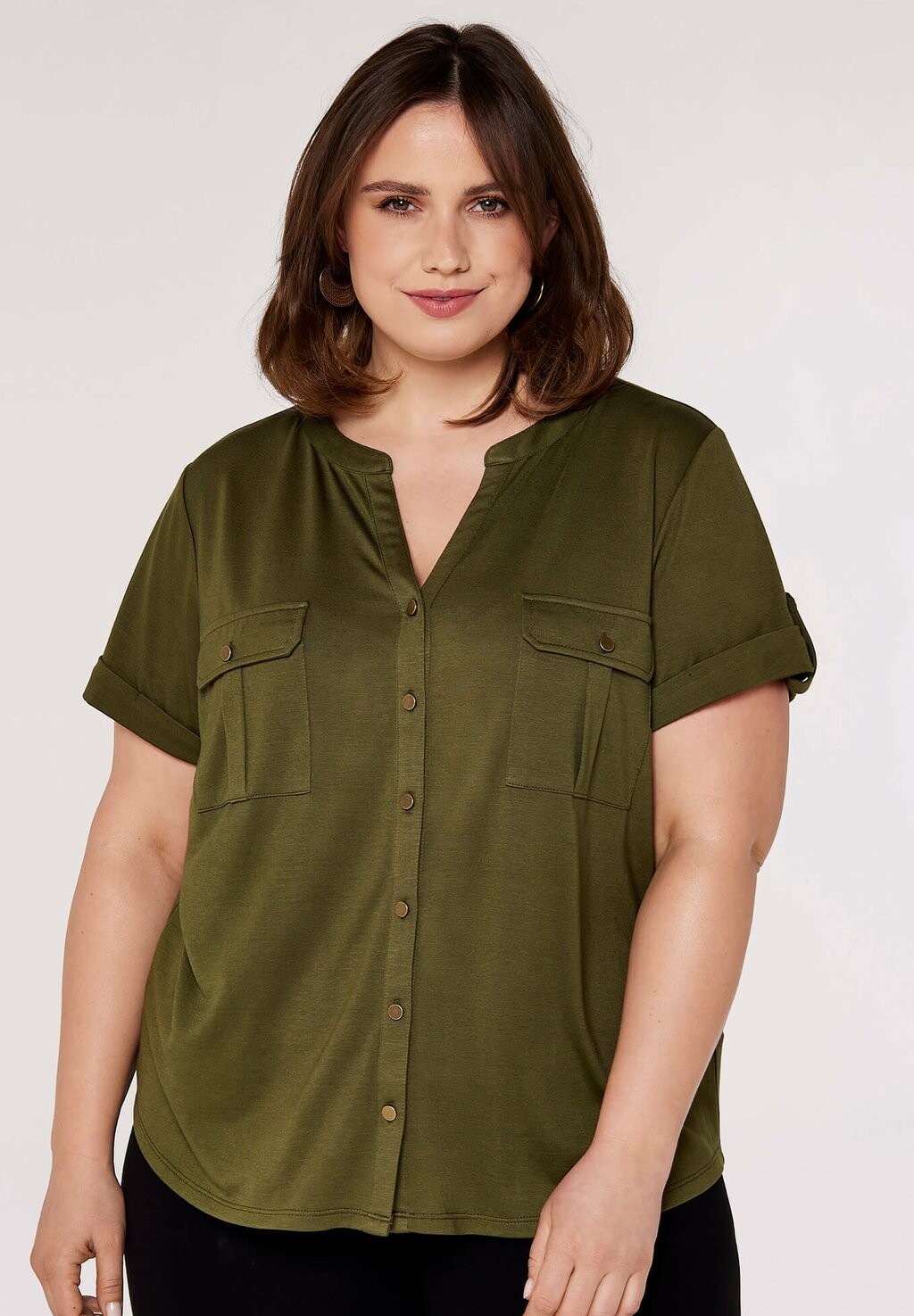 Рубашка CURVE MILITARY V-NECK Apricot, хаки