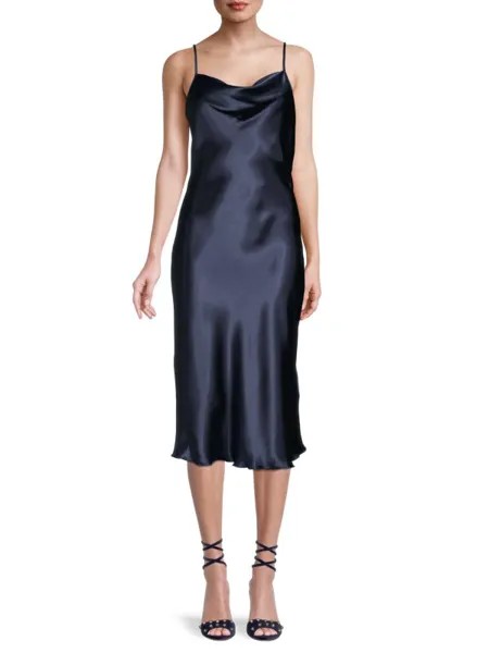 Однотонное атласное платье-комбинация по косой Bebe Navy
