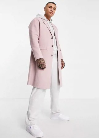 Розовое пальто свободного кроя из искусственной шерсти Topman-Розовый цвет