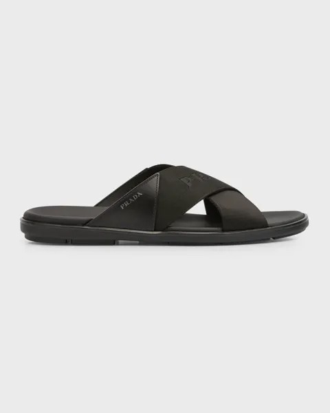 Мужские шлепанцы с логотипом Nastro Web Prada, цвет Black