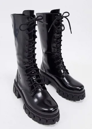 Черные высокие ботинки из искусственной кожи на шнуровке Koi Footwear-Черный