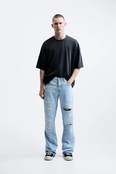 Рваные джинсы в лоскутках Zara, голубой