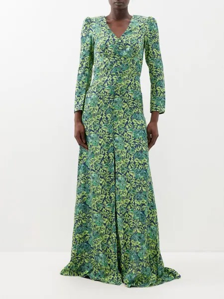 Платье макси margot-b из шелкового жаккарда с принтом Saloni, зеленый