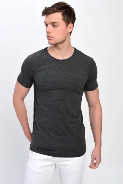 Мужская базовая футболка из лайкры антрацитового цвета больших размеров с круглым вырезом DYNAMO, серый