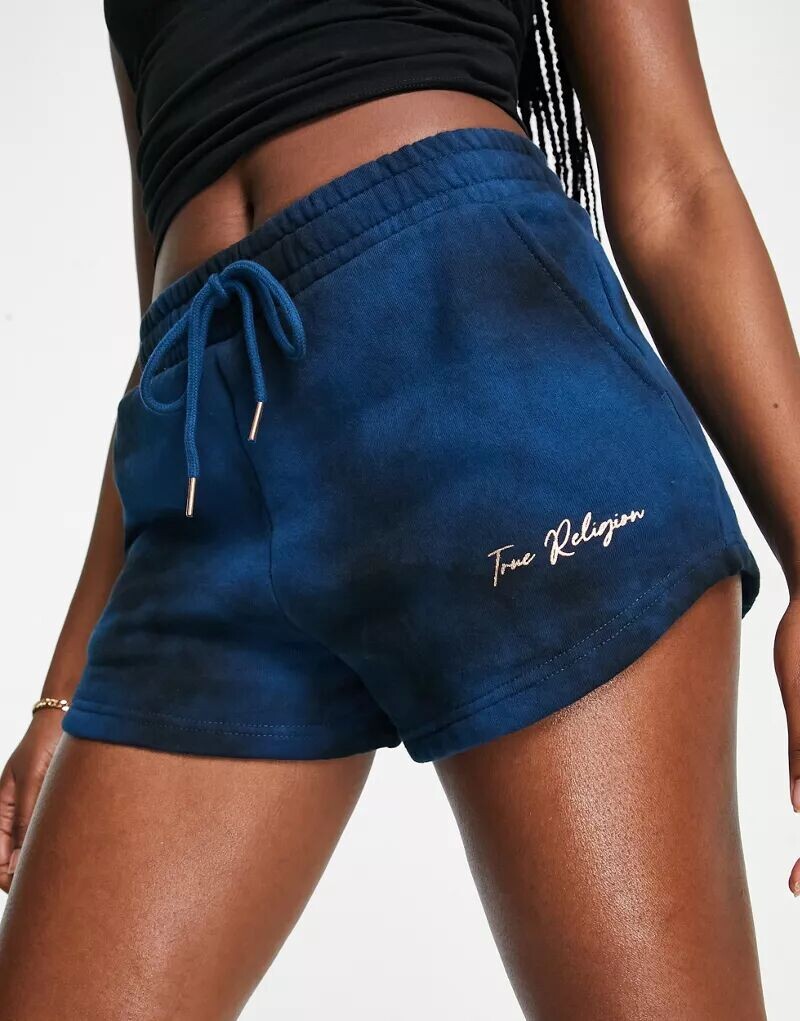 Синие плюшевые шорты с металлизированным логотипом True Religion Poseidon