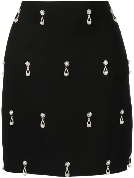 Мини-юбка с кристаллами Oscar de la Renta, черный