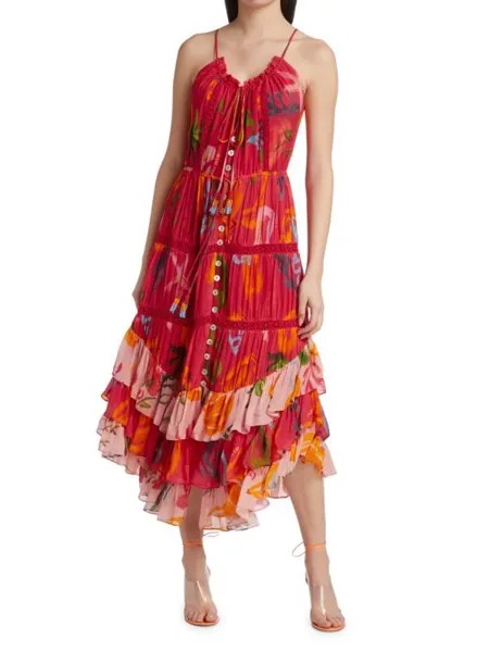 Платье - Миди Ярусное Farm Rio Mix Fruits Ocean с оборками, красный