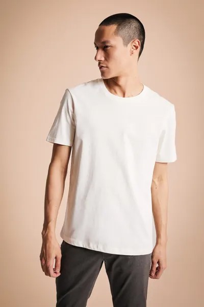 Базовая футболка стандартного кроя с круглым вырезом и короткими рукавами из 100 % хлопка DeFacto, экрю