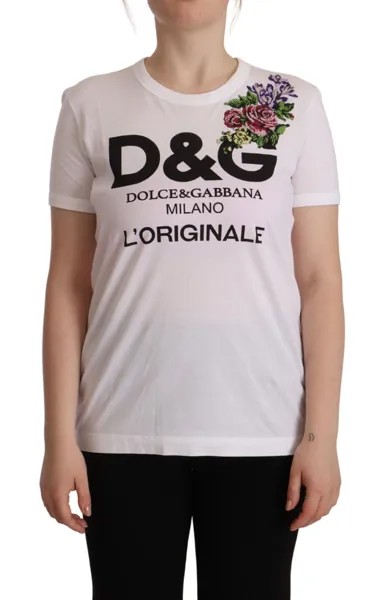 Футболка DOLCE - GABBANA Белая хлопковая футболка D-G LOriginale с цветочным принтом IT40/US6/S $900