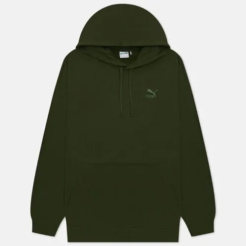Толстовка PUMA better classics relaxed hoodie fleece, силуэт прямой, размер xl, зеленый