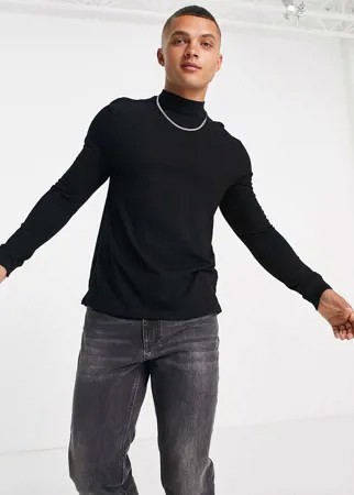 Черный лонгслив с высоким воротником Topman-Черный цвет