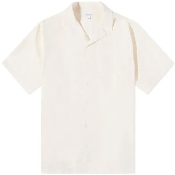 Хлопково-льняная рубашка Sunspel с короткими рукавами, экрю