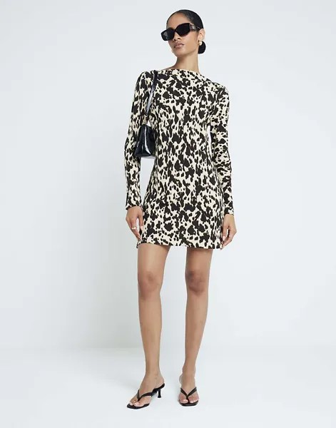 Коричневое платье мини с леопардовым принтом River Island