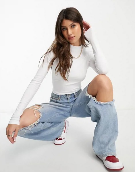 Боди белого цвета с высоким воротом и длинными рукавами ASOS DESIGN-Белый