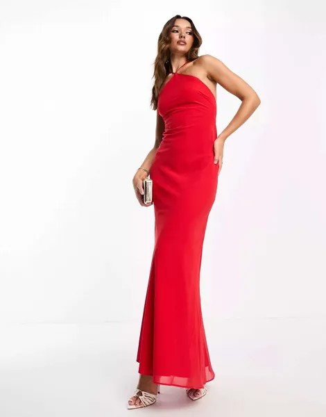 Мягкое красное платье макси с завышенной талией ASOS