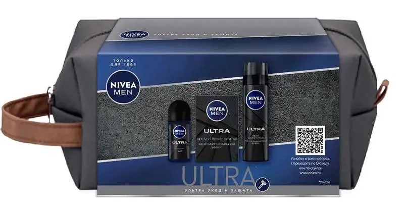 Подарочный набор Nivea Men Ultra: пена для бритья, 200мл + лосьон после бритья, 100мл + антиперспирант шариковый, 50мл