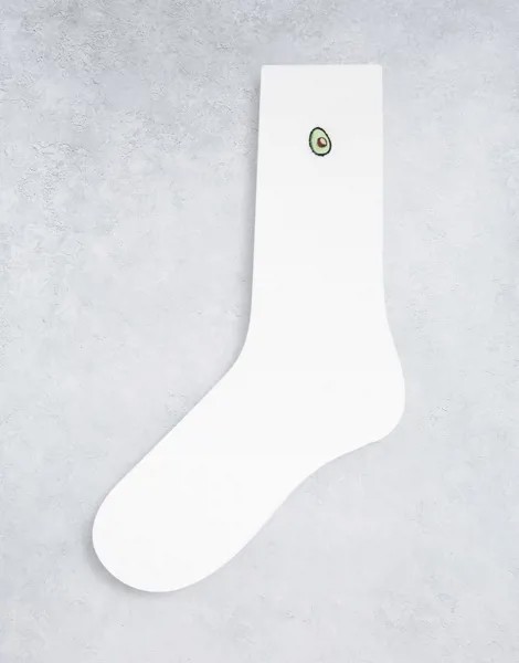 Белые носки с вышитым авокадо Topman-Белый