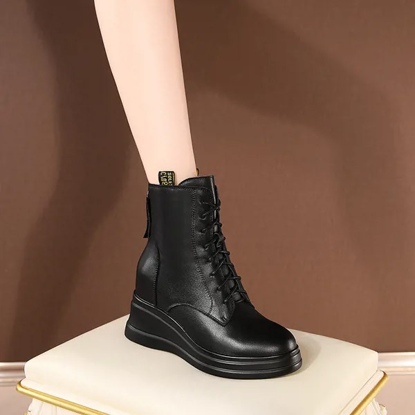 Женские ботильоны SKLFGXZY, черные ботинки из натуральной кожи на танкетке 8 см, Япония, Южная Корея, новинка зимы 2020