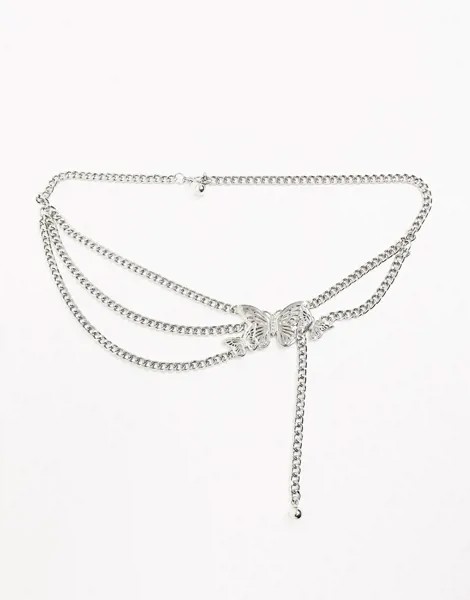 Серебристый пояс-цепочка с бабочкой и стразами ASOS DESIGN-Серебряный