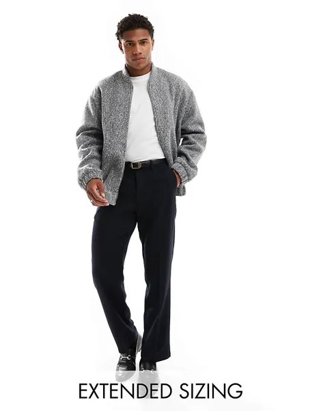 Серый шерстяной бомбер оверсайз ASOS DESIGN