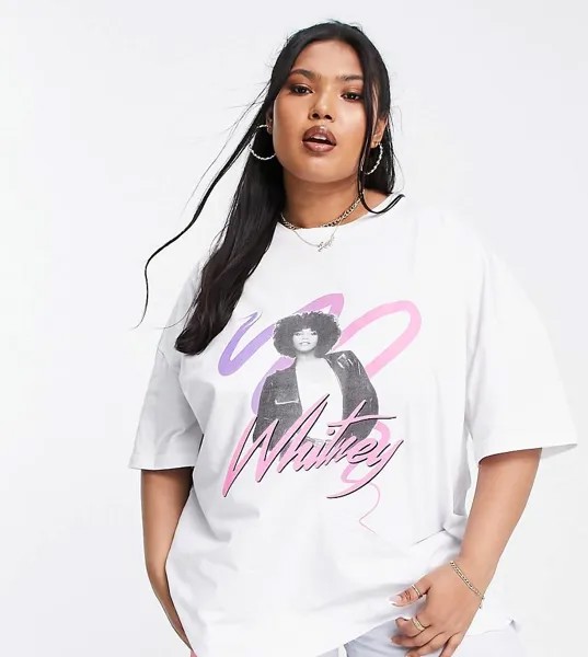 Белая oversized-футболка с изображением Уитни Хьюстон ASOS DESIGN Curve-Белый
