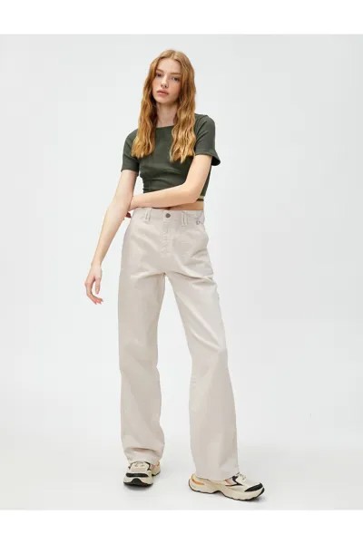 Джинсовые брюки с высокой талией и прямыми штанинами Koton, экрю