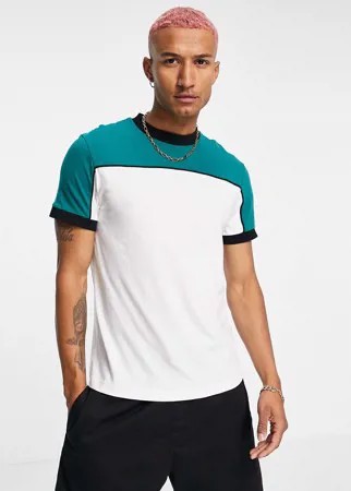 Зеленая футболка с контрастной кокеткой ASOS DESIGN-Multi
