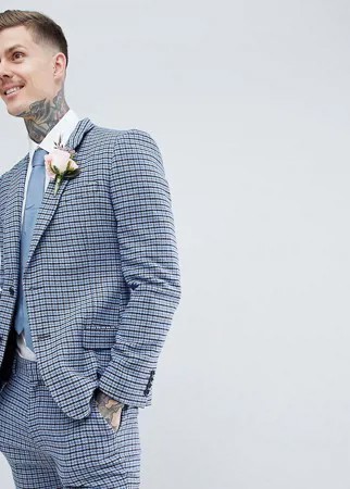 Синий облегающий пиджак в клетку ASOS DESIGN wedding-Голубой