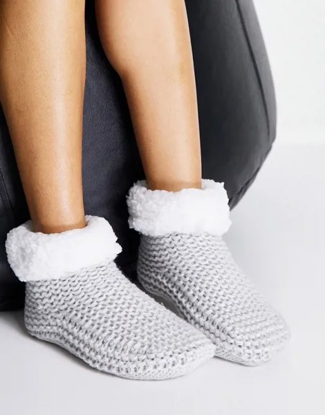 Кремовые носки плотной вязки с подкладкой из искусственного меха Loungeable-Белый