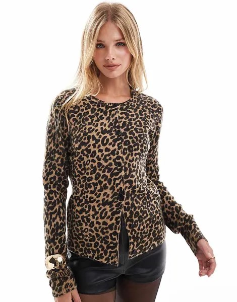 ASOS DESIGN – кардиган с круглым вырезом и леопардовым принтом