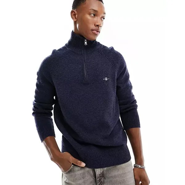 Джемпер Gant Shield Logo Raglan Half Zip Bicolored Lambswool Mix Knit, синий