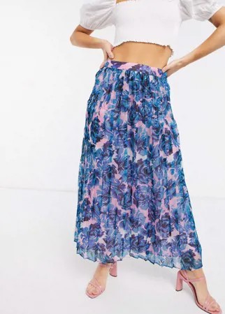 Плиссированная юбка миди с цветочным принтом ASOS DESIGN-Многоцветный