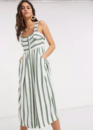 Сарафан миди в полоску с пряжками ASOS DESIGN-Мульти