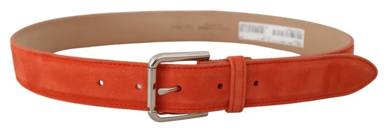 DOLCE - GABBANA Ремень Оранжевый кожаный замша Серебристый логотип с металлической пряжкой s.75cm / 30in