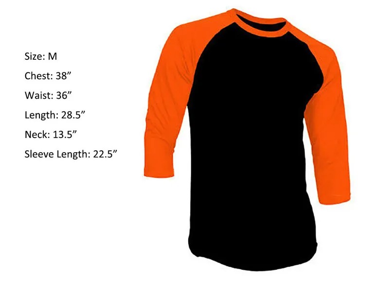 Обычная футболка с рукавом 3/4 Бейсбольный джерси реглан Спортивная мужская Черный Оранжевый M