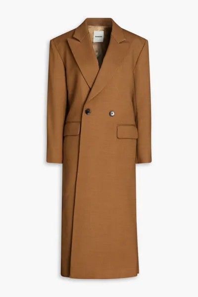 Двубортное пальто из твила Sandro, светло-коричневый