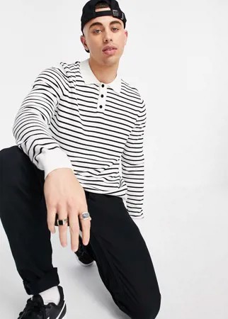 Лонгслив с воротником-поло в черно-белую полоску Topman-Черный цвет