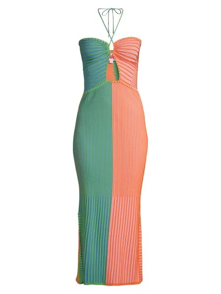 Трикотажное платье в рубчик с цветными блоками и лямкой на шее Lisa Solid & Striped, разноцветный